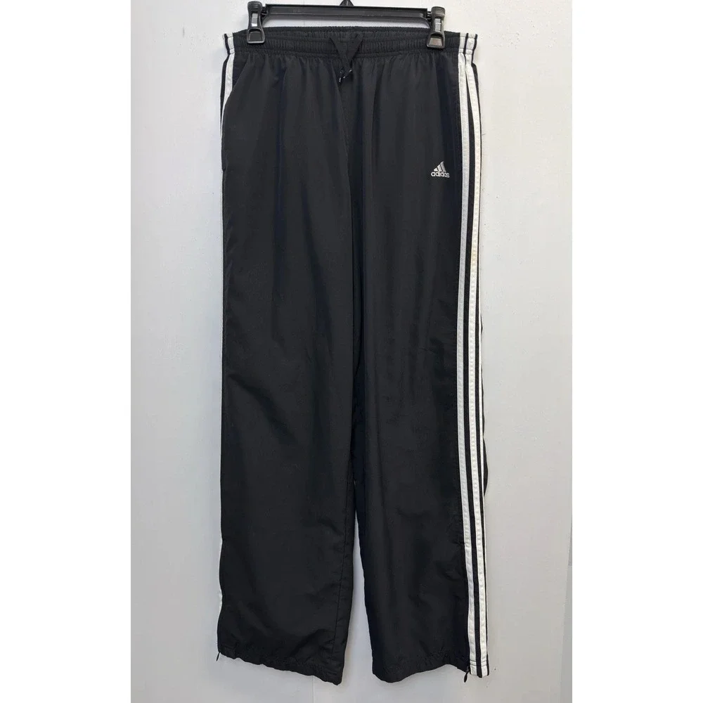Adidas Track Pants Mens Sz Large AZF001 3-Stripe Black/White Windbreaker Lined‎